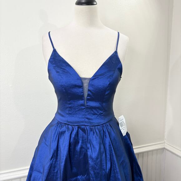 B Darlin Size 5/6 Dress Cocktail Hoco Prom Vintage Hi-Low Princess Taffeta Blue - Picture 3 of 16